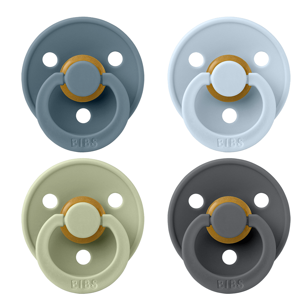 BIBS Color runder Schnuller, Größe 2, Latex – Petrol/Salbei/Babyblau (4er-Pack) – MamaMilla