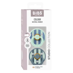 BIBS Studio Colour runder Schnuller Gr. 2, Latex – Nordic Mint/Petrol (2er-Pack)