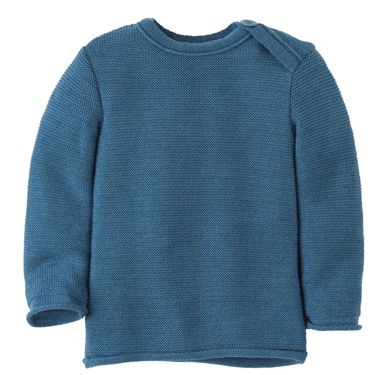 Gestrickter Babypullover aus Merinowolle – Taubenblau – Disana Bio-Babykleidung