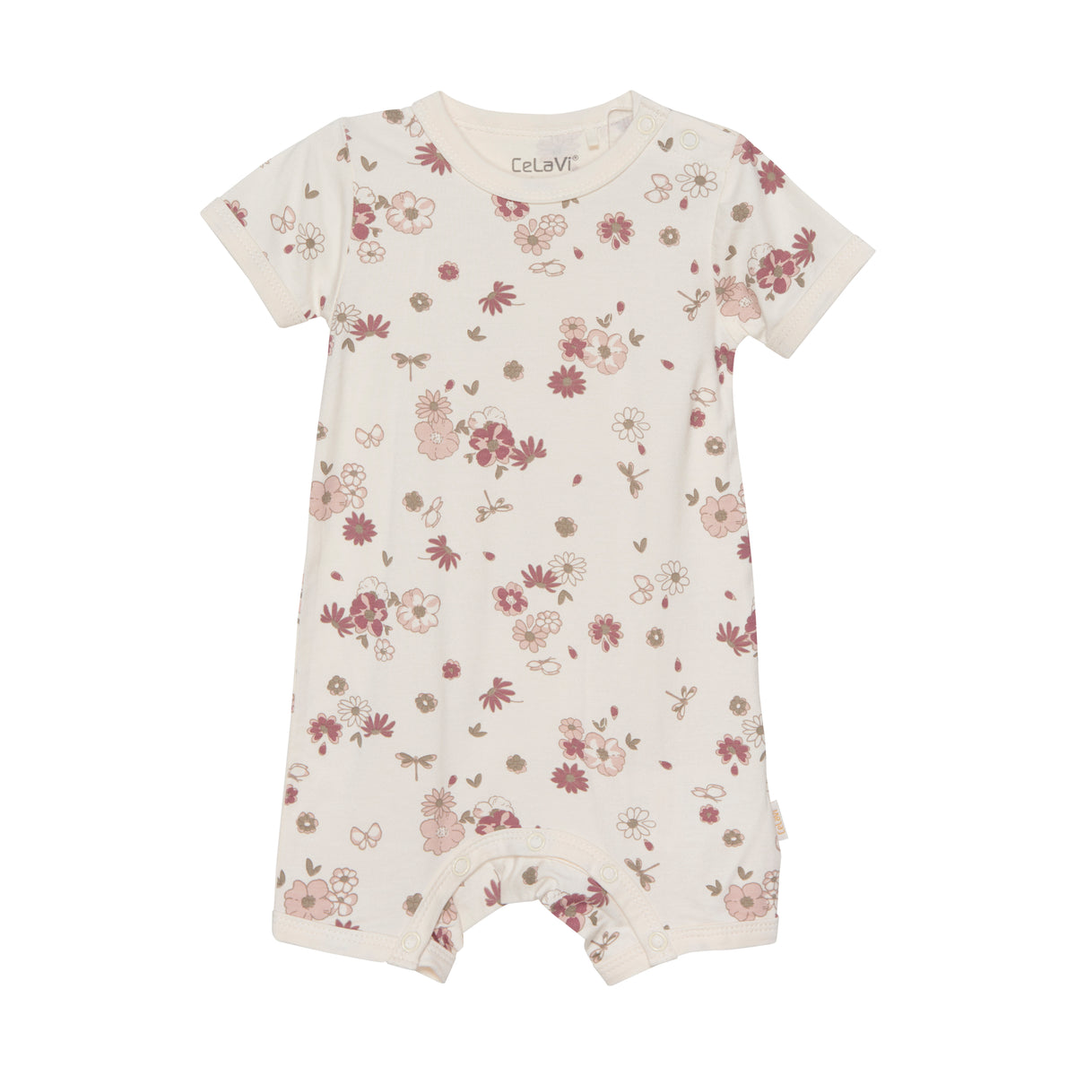 Celavi Overall mit kurzen Ärmeln – Blumenmuster – Rose Cloud – Overall – MamaMilla
