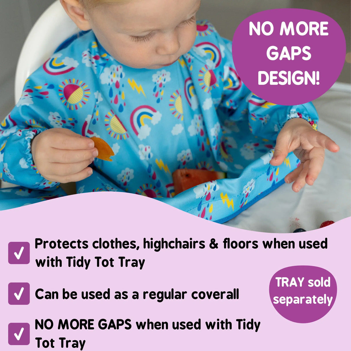 Tidy Tot Lätzchen mit kurzen Ärmeln für Tablett – Regenbogen – Lätzchen ohne Ärmel – MamaMilla