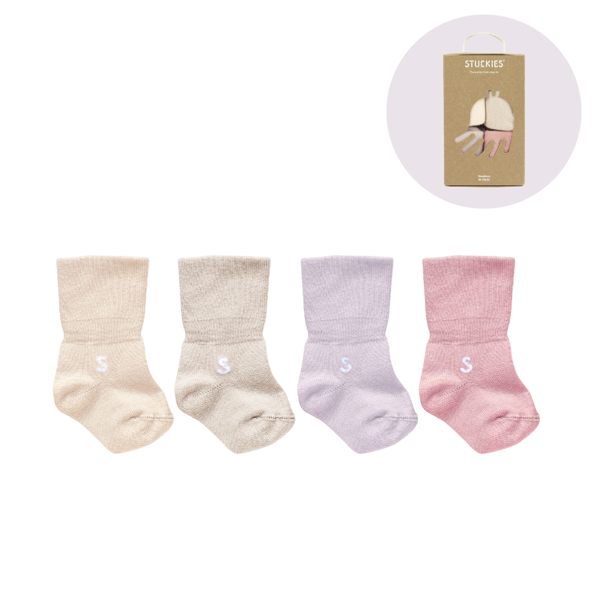 STUCKIES-Socken für Neugeborene mit nahtloser Spitze und „Stay on“ – 4er-Pack – Blossom – Socken – MamaMilla