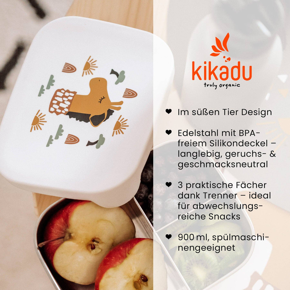 Kikadu Madkasse til Børn - Rustfri Stål - 3 Rum - Natur Giraf