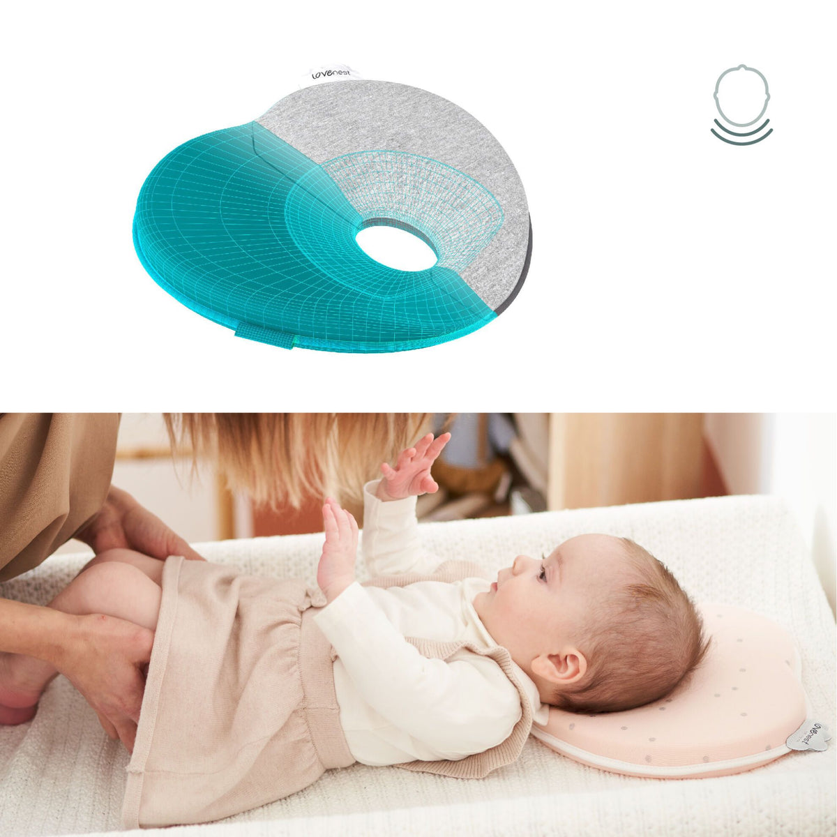 Babymoov Ergonomisches Babykissen (Lovenest) – Rosa (0–4 m) – Baby-Kopfkissen – MamaMilla