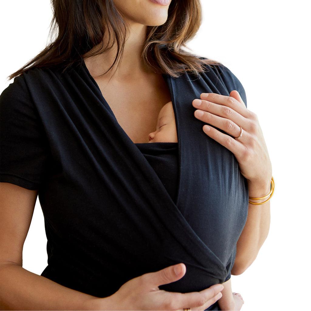 Moby Top mit Stützfunktion und Wickel-T-Shirt Bump & Beyond – Schwarz – Stretch-Wickel – MamaMilla