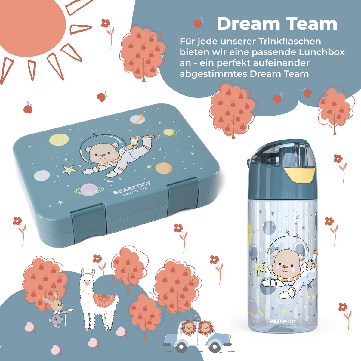 BEARFOOT Leichte Trinkflasche mit Griff und einfacher Öffnung – 450 ml – Astronautenbär – Kunststoff-Trinkflasche – MamaMilla
