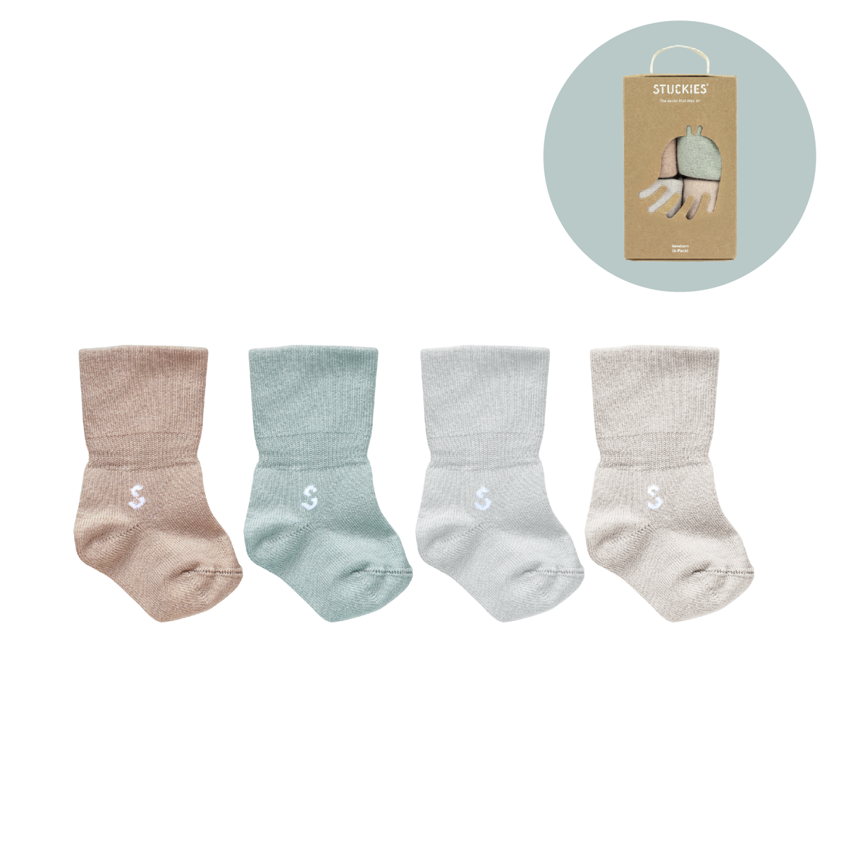 STUCKIES-Socken für Neugeborene mit nahtloser Spitze und „Stay on“ – 4er-Pack – Tides – Socken – MamaMilla