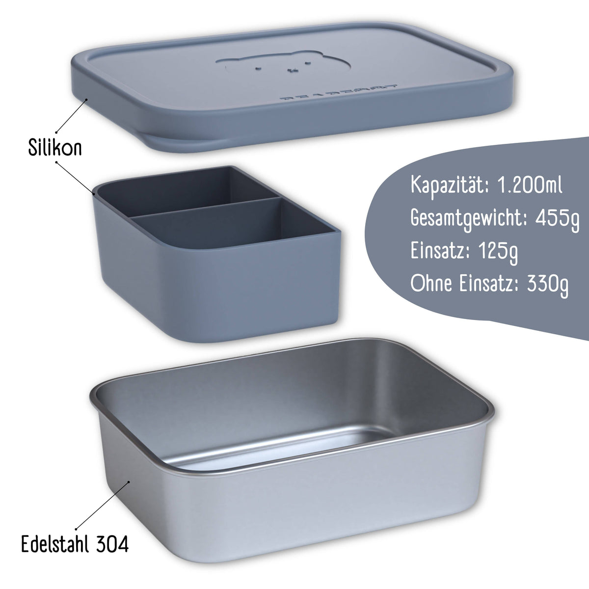 BEARFOOT Lunchbox aus Bento-Stahl mit 4/6 Fächern (verstellbar) – Blau: 700 ml – Lunchbox – MamaMilla