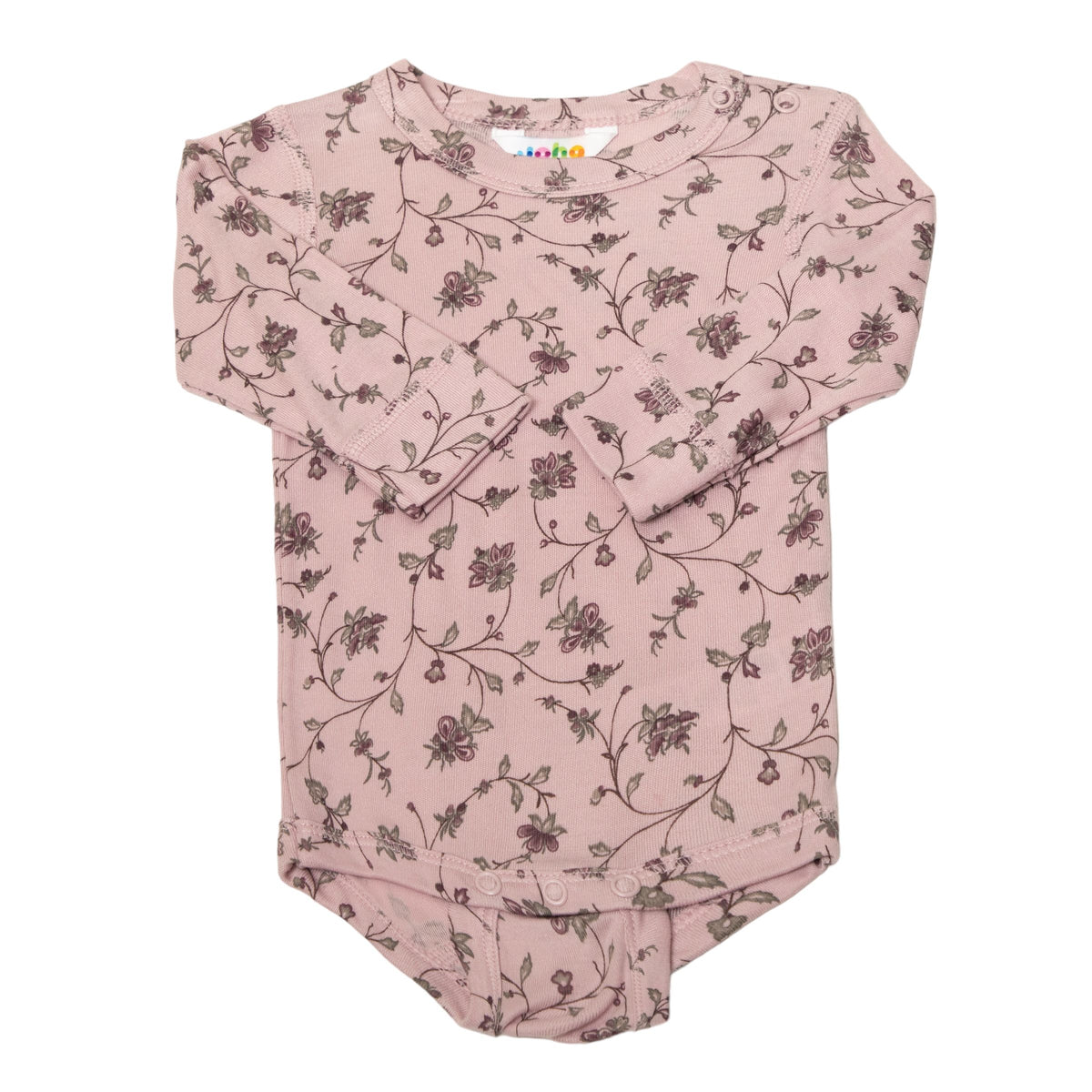 Joha-Body mit langen Ärmeln aus Bambus – Altrosa mit Blumen – Body – MamaMilla
