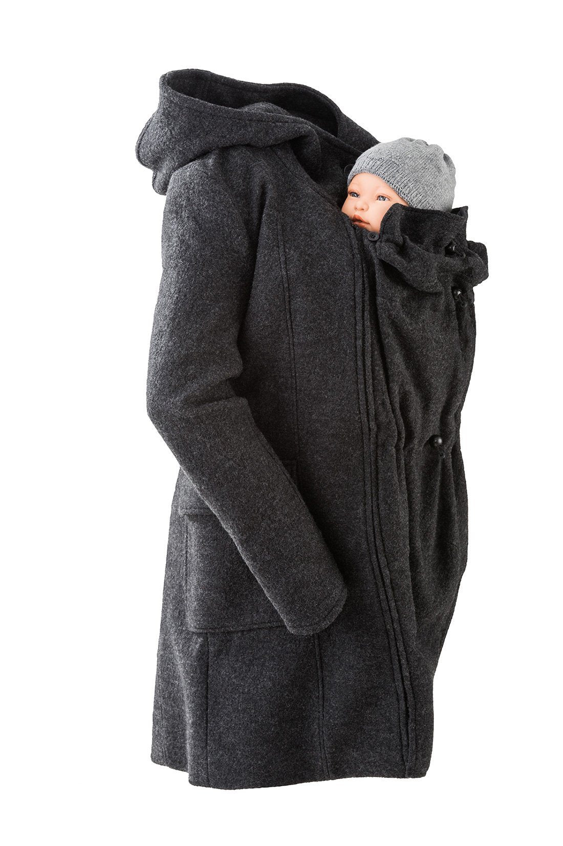 Mamalila 4in1 Trage- und Schwangerschaftsjacke auch zum Tragen auf dem Rücken - Wolle - Anthrazit - Tragejacke - MamaMilla