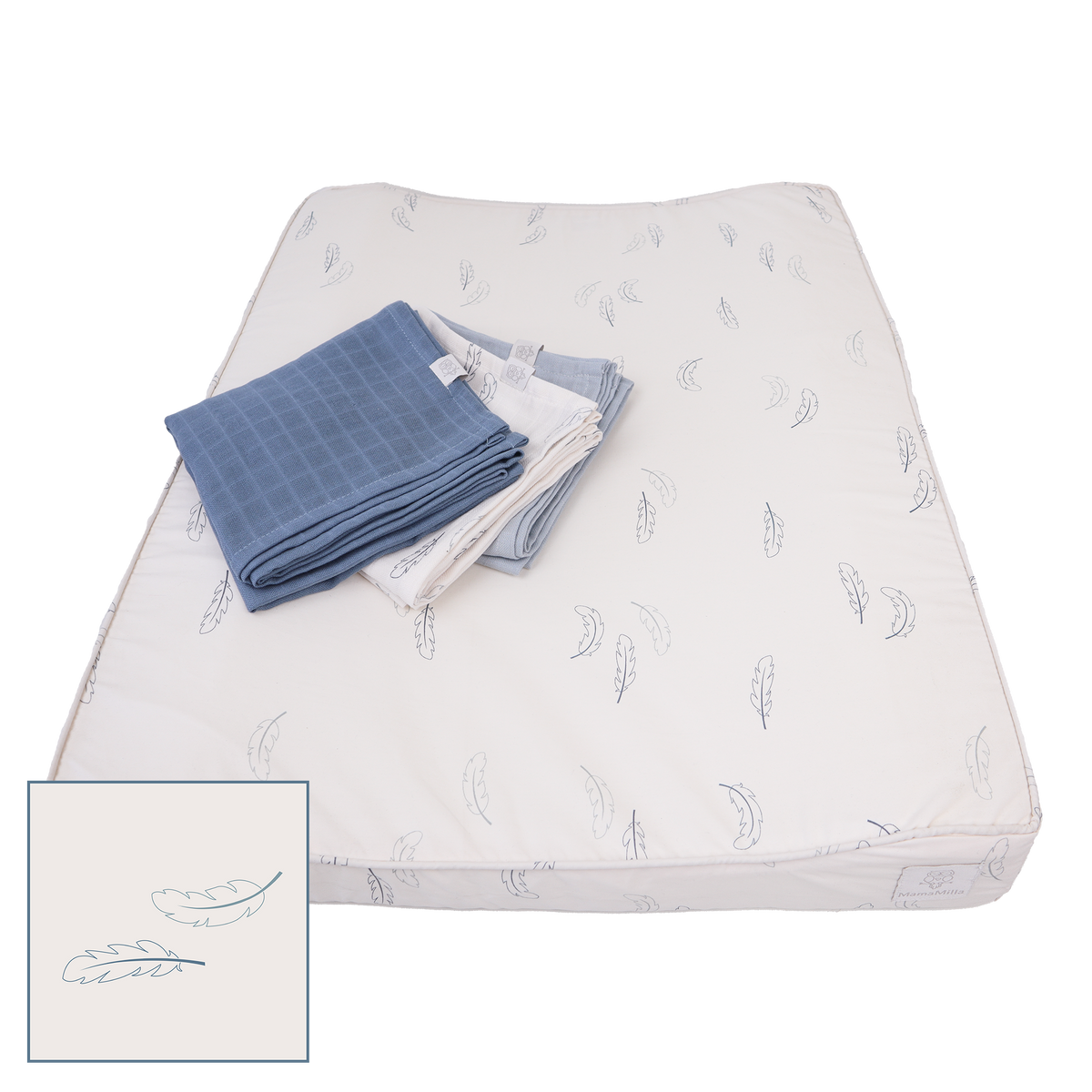 MamaMilla Wickelunterlage – Blaue Federn – Wickelunterlage – MamaMilla