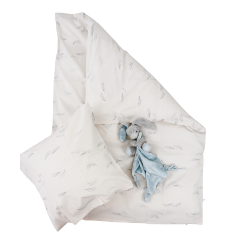 MamaMilla Babybettwäsche aus Bio-Baumwolle – Blaue Federn – Babybettwäsche – MamaMilla