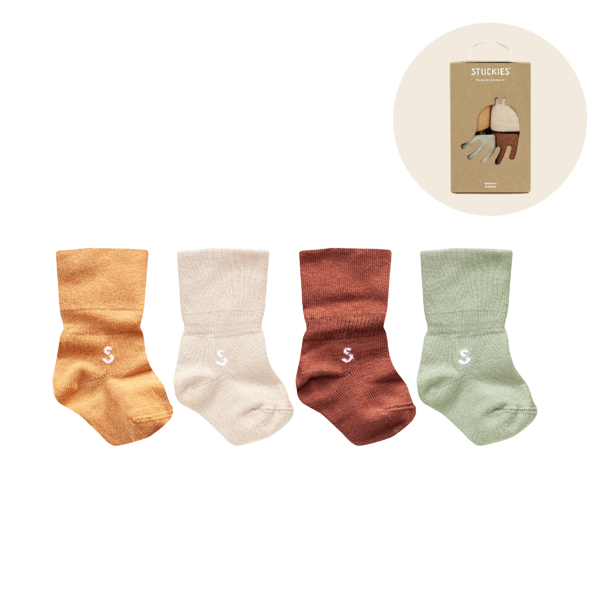 STUCKIES-Socken für Neugeborene mit nahtloser Spitze und „Stay on“ – 4er-Pack – Quaste – Socken – MamaMilla