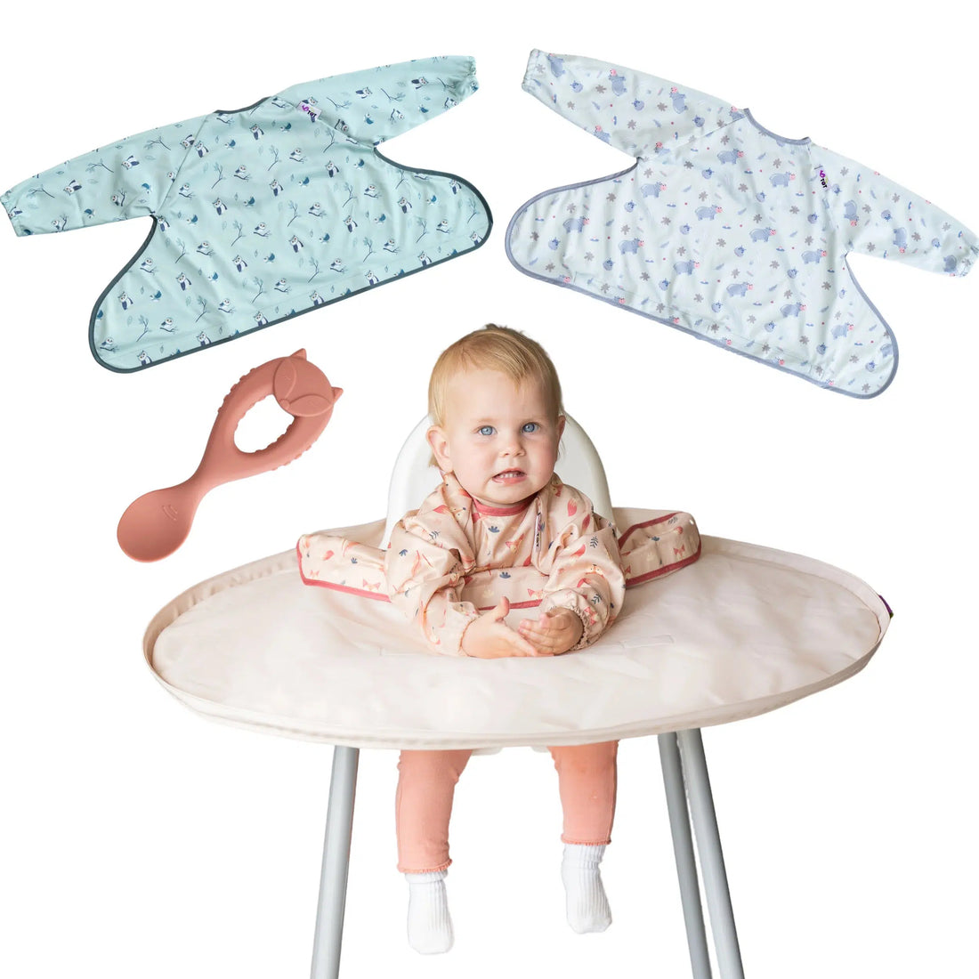 Tidy Tot Lätzchen, Tablett und Löffel – SET – Sand – Lätzchen mit Ärmeln – MamaMilla