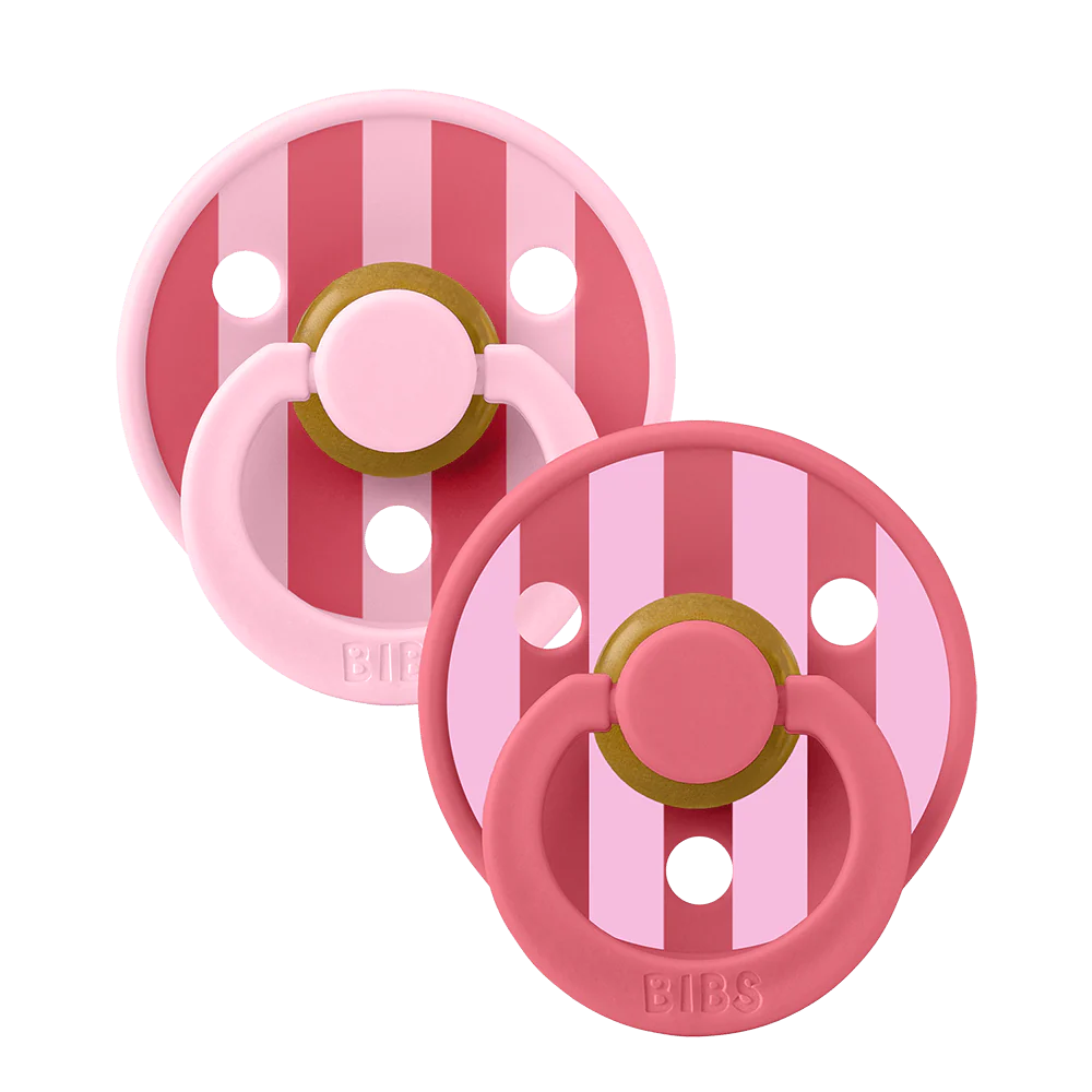 BIBS Studio Colour runde Schnuller Gr. 2, Latex – Baby Pink/Coral (2er-Pack)