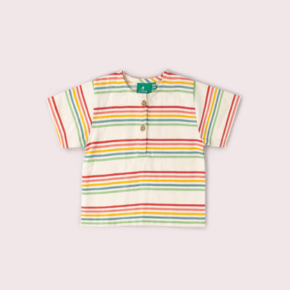 Little Green Radicals T-shirt Henley - Børn - Kortærmet - Regnbuestriber