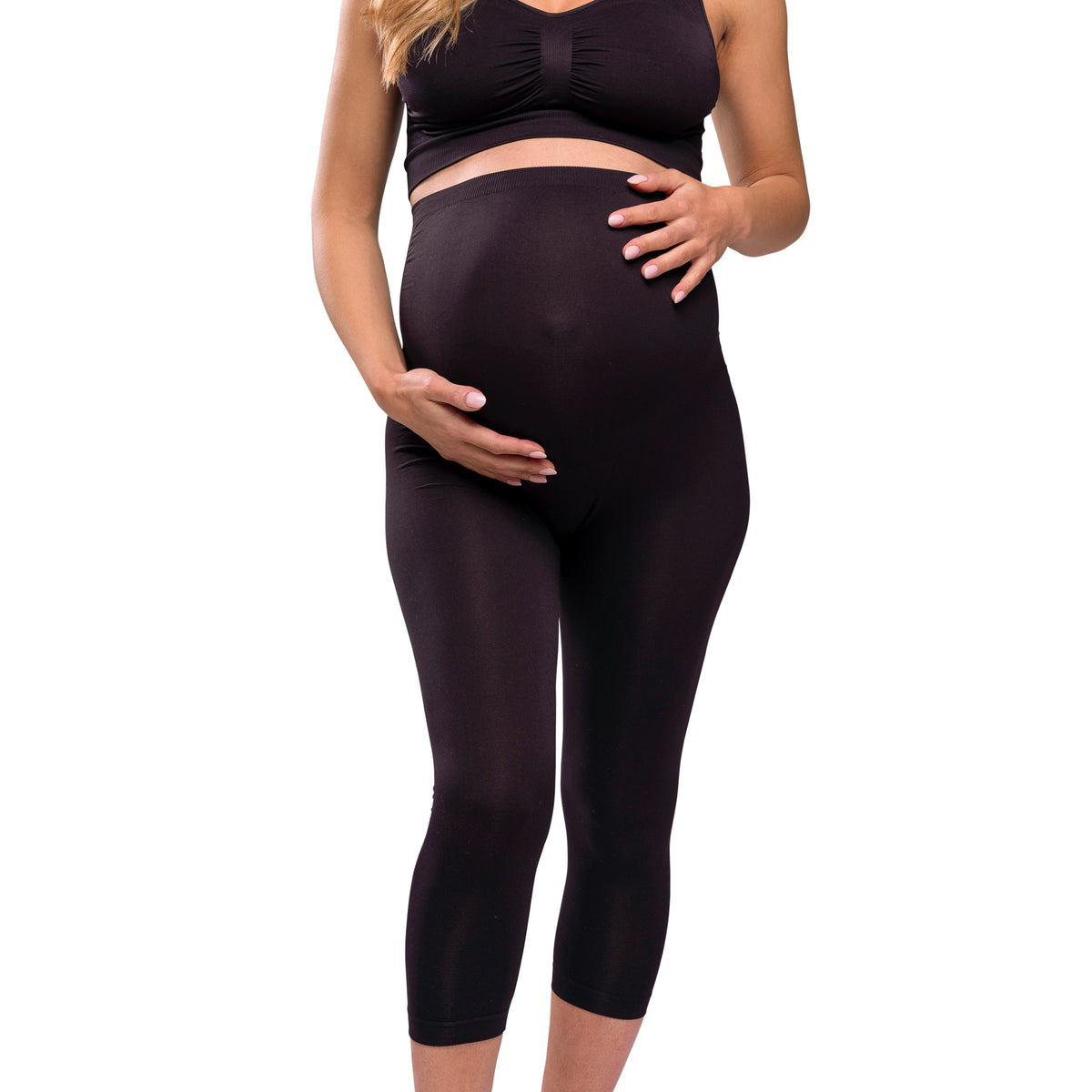 Carriwell Umstandsleggings mit Stützfunktion – 3/4-Länge – Schwarz – Umstandsmode – MamaMilla