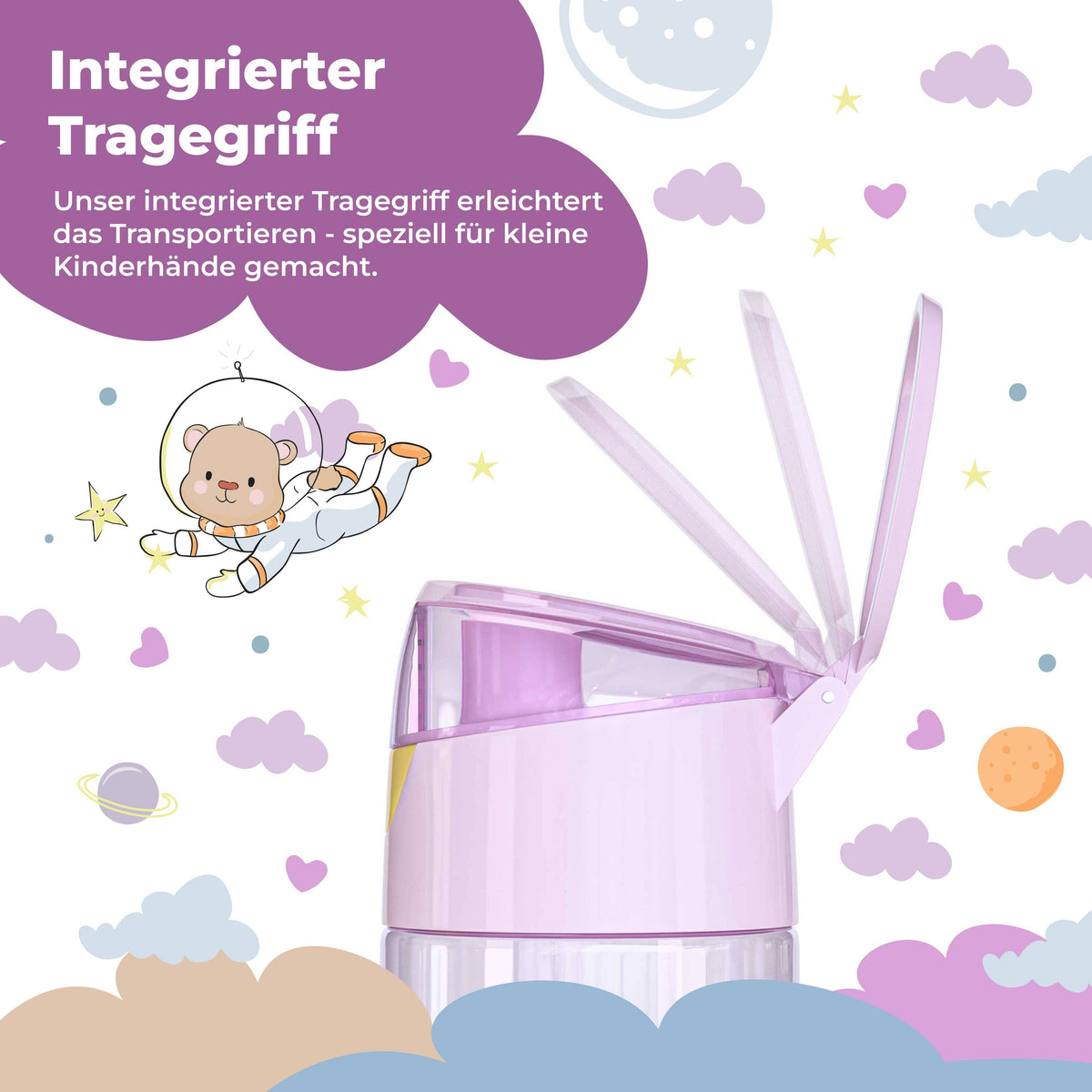 BEARFOOT Leichte Trinkflasche mit Griff und einfacher Öffnung – 450 ml – Lama – Kunststoff-Trinkflasche – MamaMilla