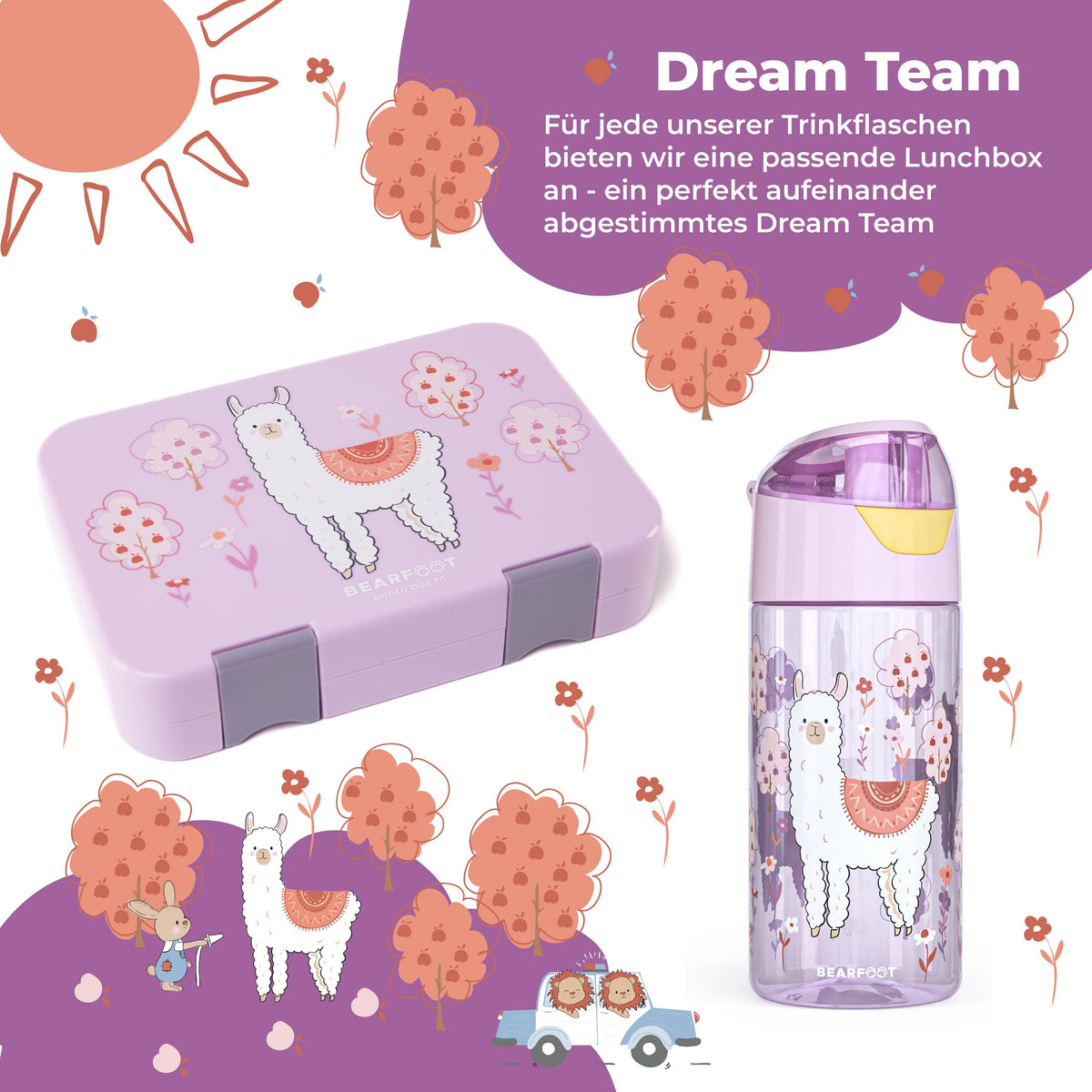 BEARFOOT Leichte Trinkflasche mit Griff und einfacher Öffnung – 450 ml – Lama – Kunststoff-Trinkflasche – MamaMilla