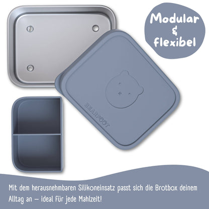 BEARFOOT Lunchbox aus Bento-Stahl mit 4/6 Fächern (verstellbar) – Blau: 700 ml – Lunchbox – MamaMilla