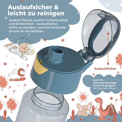 BEARFOOT Leichte Trinkflasche mit Griff und einfacher Öffnung – 450 ml – Astronautenbär – Kunststoff-Trinkflasche – MamaMilla