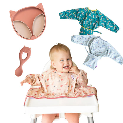 Tidy Tot Lätzchen, Teller und Löffel – SET – Fuchs – Lätzchen mit Ärmeln – MamaMilla