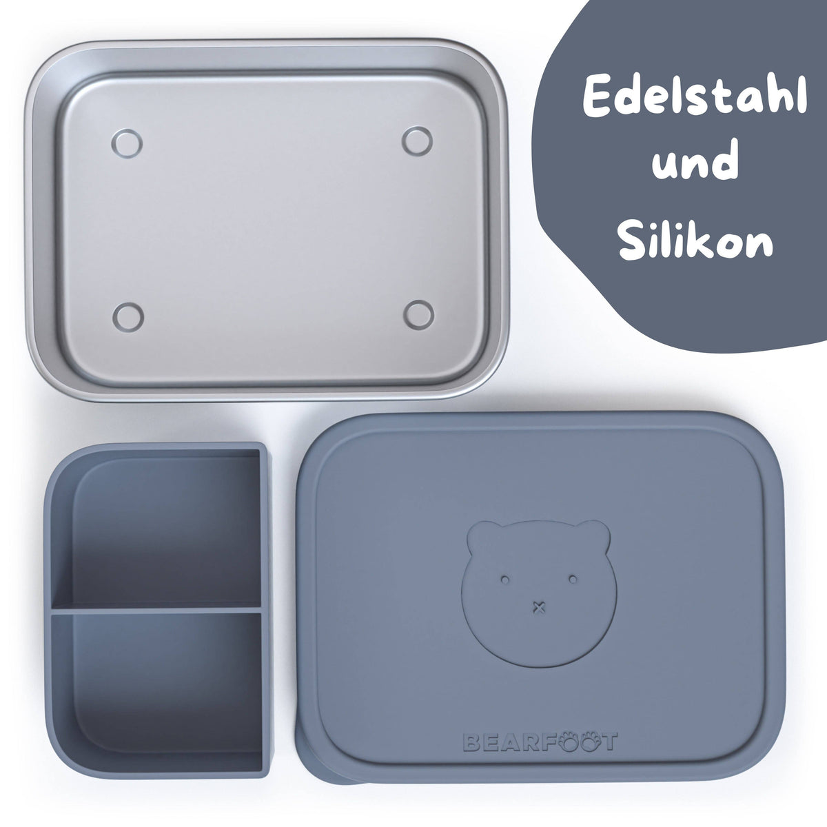 BEARFOOT Lunchbox aus Bento-Stahl mit 4/6 Fächern (verstellbar) – Blau: 700 ml – Lunchbox – MamaMilla
