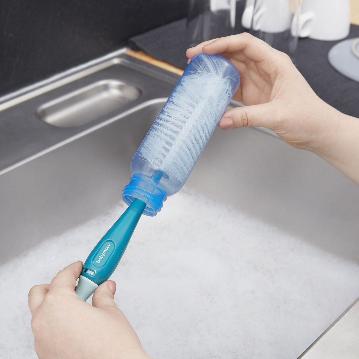 Babymoov Flaschenreiniger mit Saugnapf – 2-in-1 – Blau – Flaschenreiniger – MamaMilla