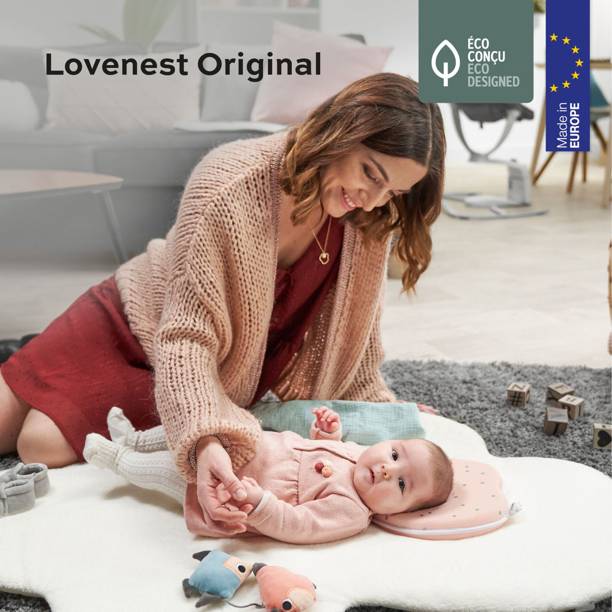 Babymoov Ergonomisches Babykissen (Lovenest) – Rosa (0–4 m) – Baby-Kopfkissen – MamaMilla