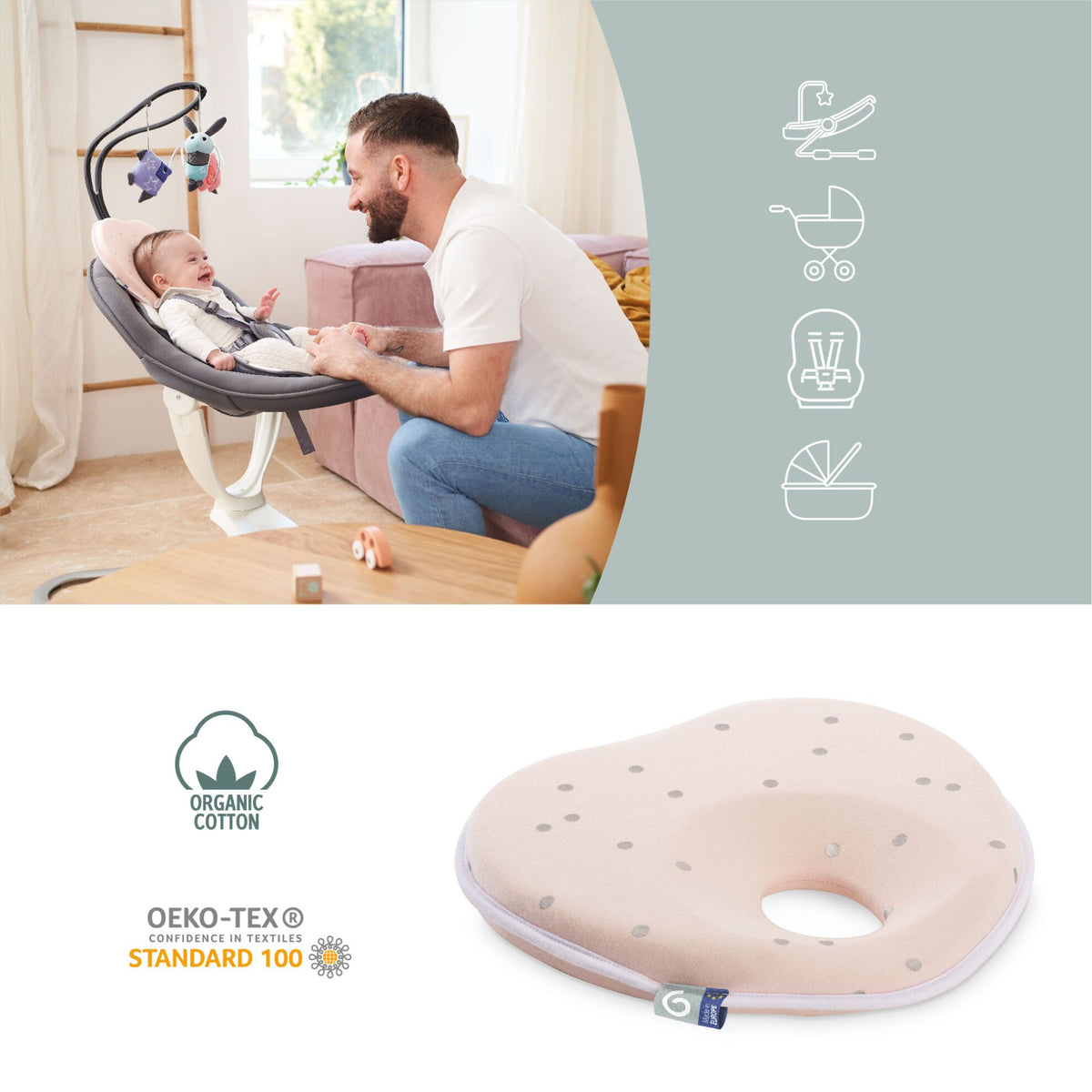 Babymoov Ergonomisches Babykissen (Lovenest) – Rosa (0–4 m) – Baby-Kopfkissen – MamaMilla