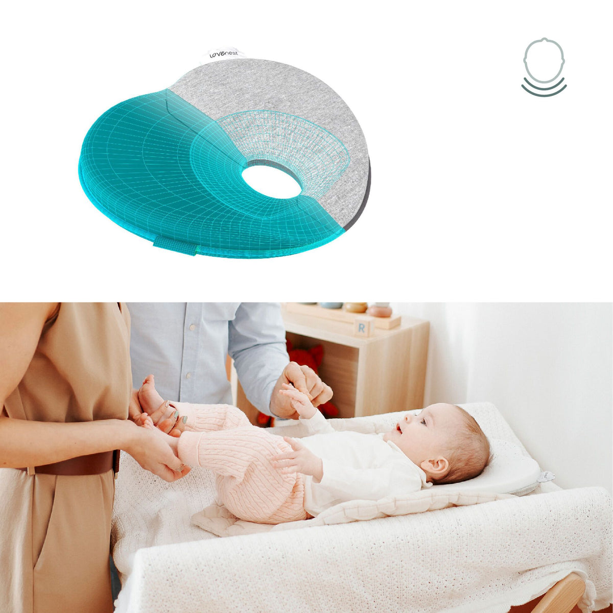 Babymoov Ergonomisches Babykissen (Lovenest) – Weiß (0–4 m) – Baby-Kopfkissen – MamaMilla