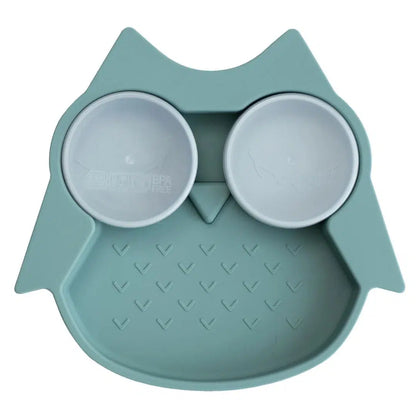 Tidy Tot Lätzchen, Teller und Löffel – SET – Eule – Lätzchen mit Ärmeln – MamaMilla