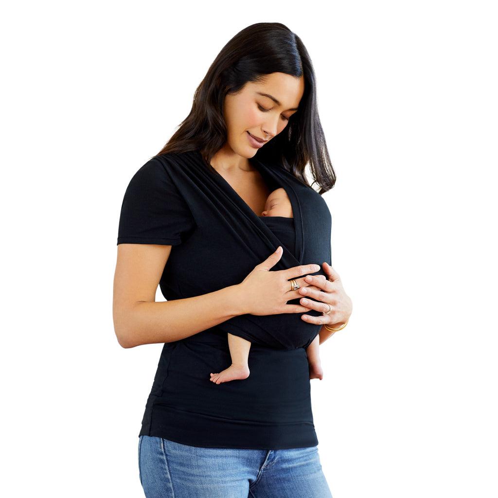 Moby Top mit Stützfunktion und Wickel-T-Shirt Bump &amp; Beyond – Schwarz – Stretch-Wickel – MamaMilla