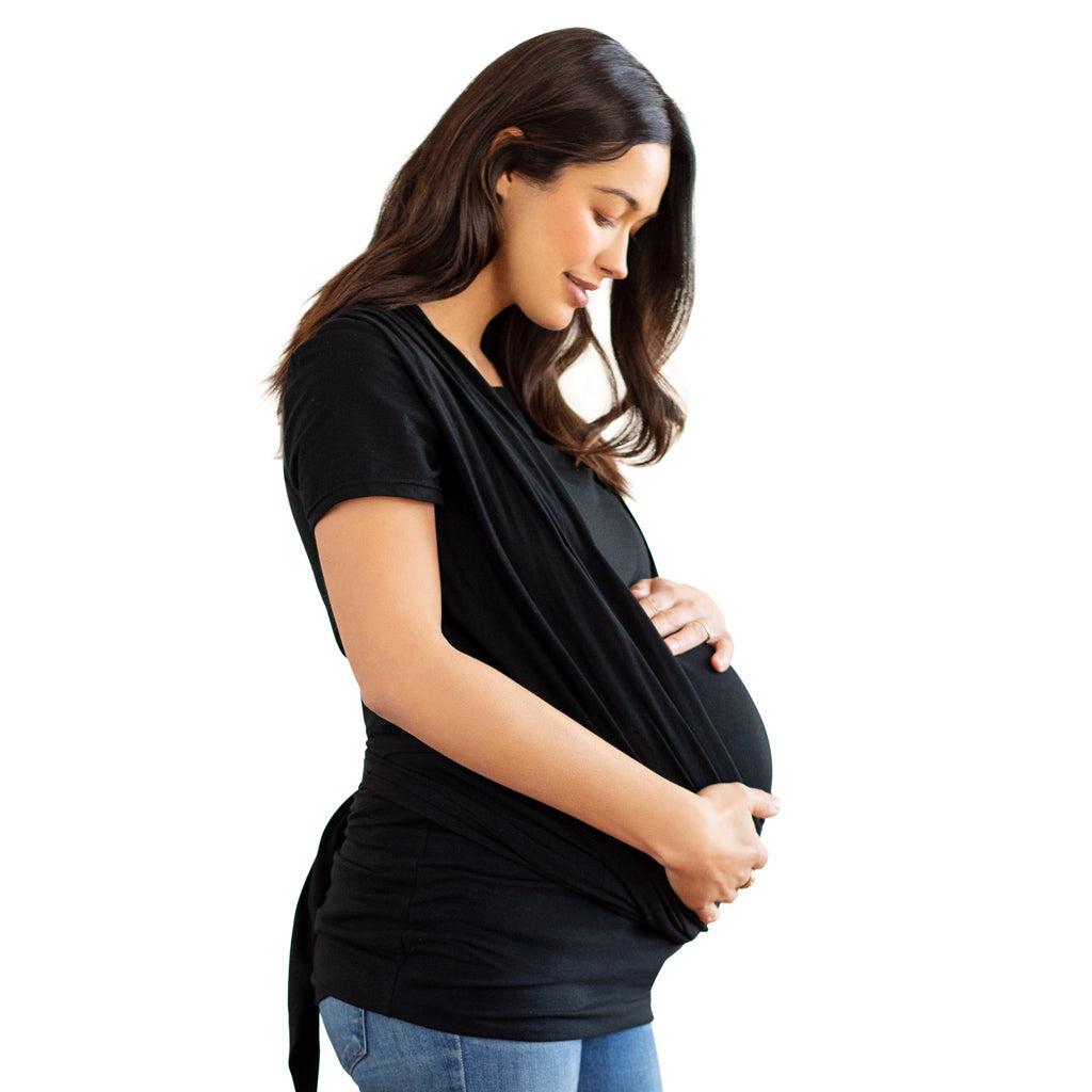 Moby Top mit Stützfunktion und Wickel-T-Shirt Bump &amp; Beyond – Schwarz – Stretch-Wickel – MamaMilla