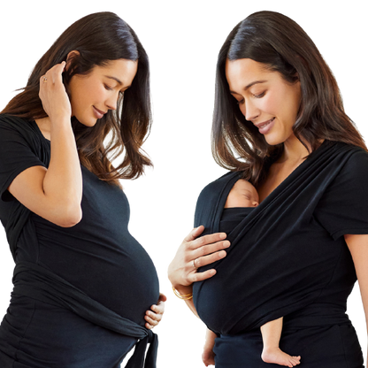 Moby Top mit Stützfunktion und Wickel-T-Shirt Bump &amp; Beyond – Schwarz – Stretch-Wickel – MamaMilla