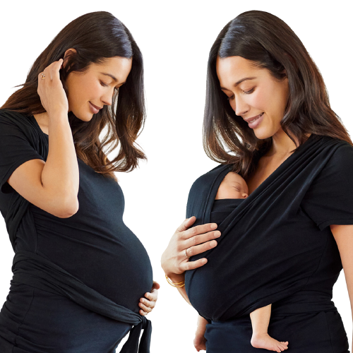 Moby Top mit Stützfunktion und Wickel-T-Shirt Bump &amp; Beyond – Schwarz – Stretch-Wickel – MamaMilla