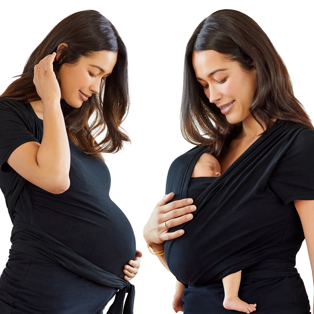 Moby Top mit Stützfunktion und Wickel-T-Shirt Bump &amp; Beyond – Schwarz – Stretch-Wickel – MamaMilla