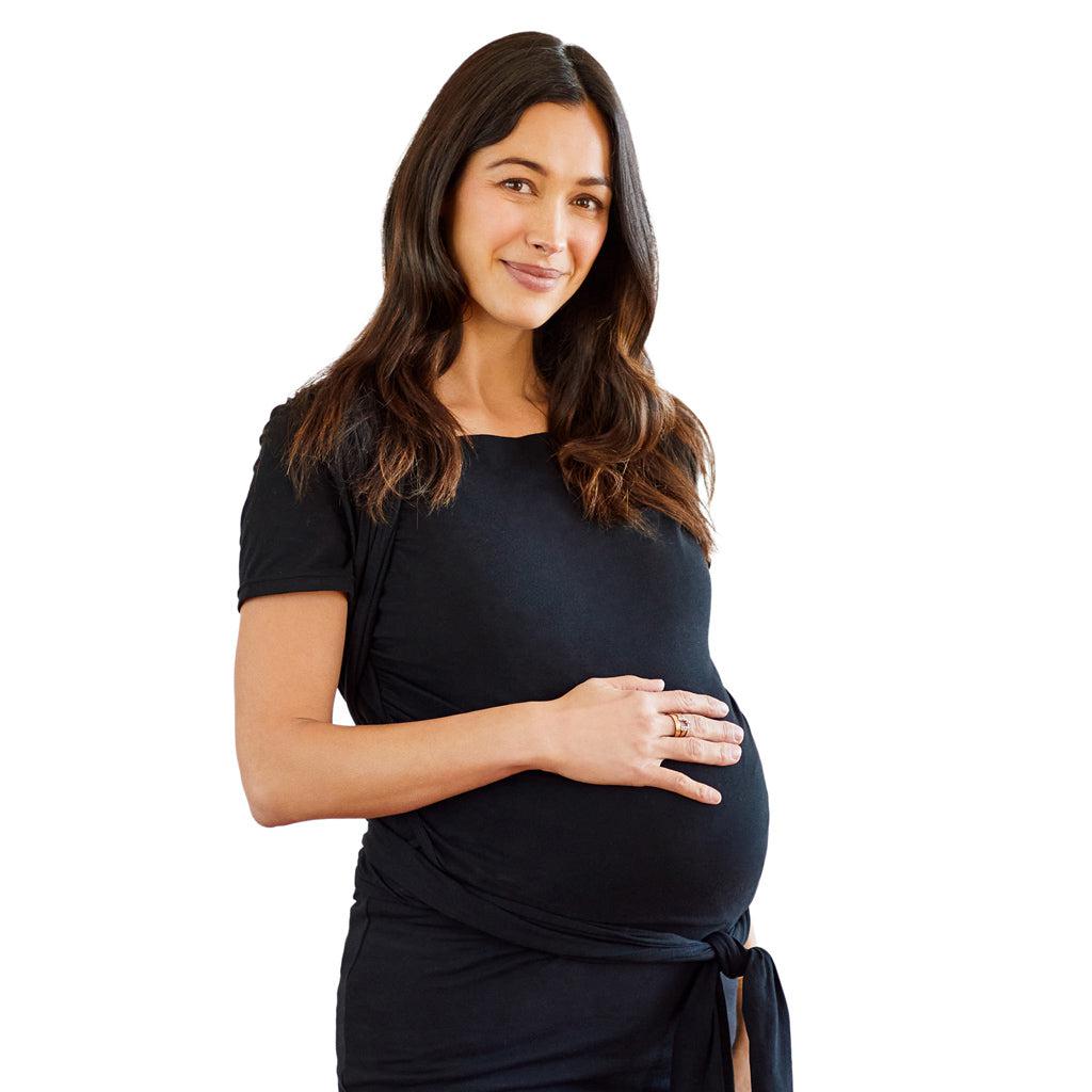 Moby Top mit Stützfunktion und Wickel-T-Shirt Bump &amp; Beyond – Schwarz – Stretch-Wickel – MamaMilla