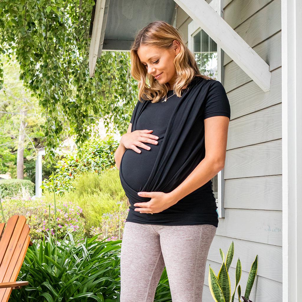 Moby Top mit Stützfunktion und Wickel-T-Shirt Bump &amp; Beyond – Schwarz – Stretch-Wickel – MamaMilla