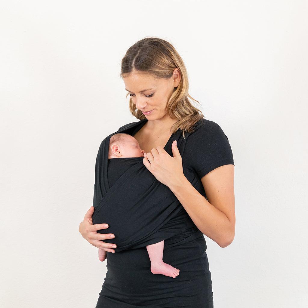 Moby Top mit Stützfunktion und Wickel-T-Shirt Bump &amp; Beyond – Schwarz – Stretch-Wickel – MamaMilla