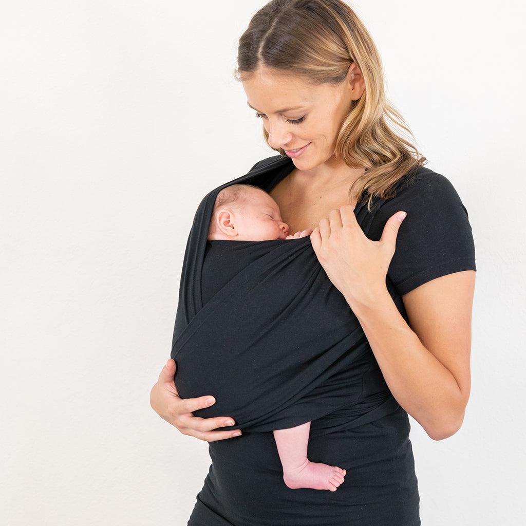 Moby Top mit Stützfunktion und Wickel-T-Shirt Bump &amp; Beyond – Schwarz – Stretch-Wickel – MamaMilla