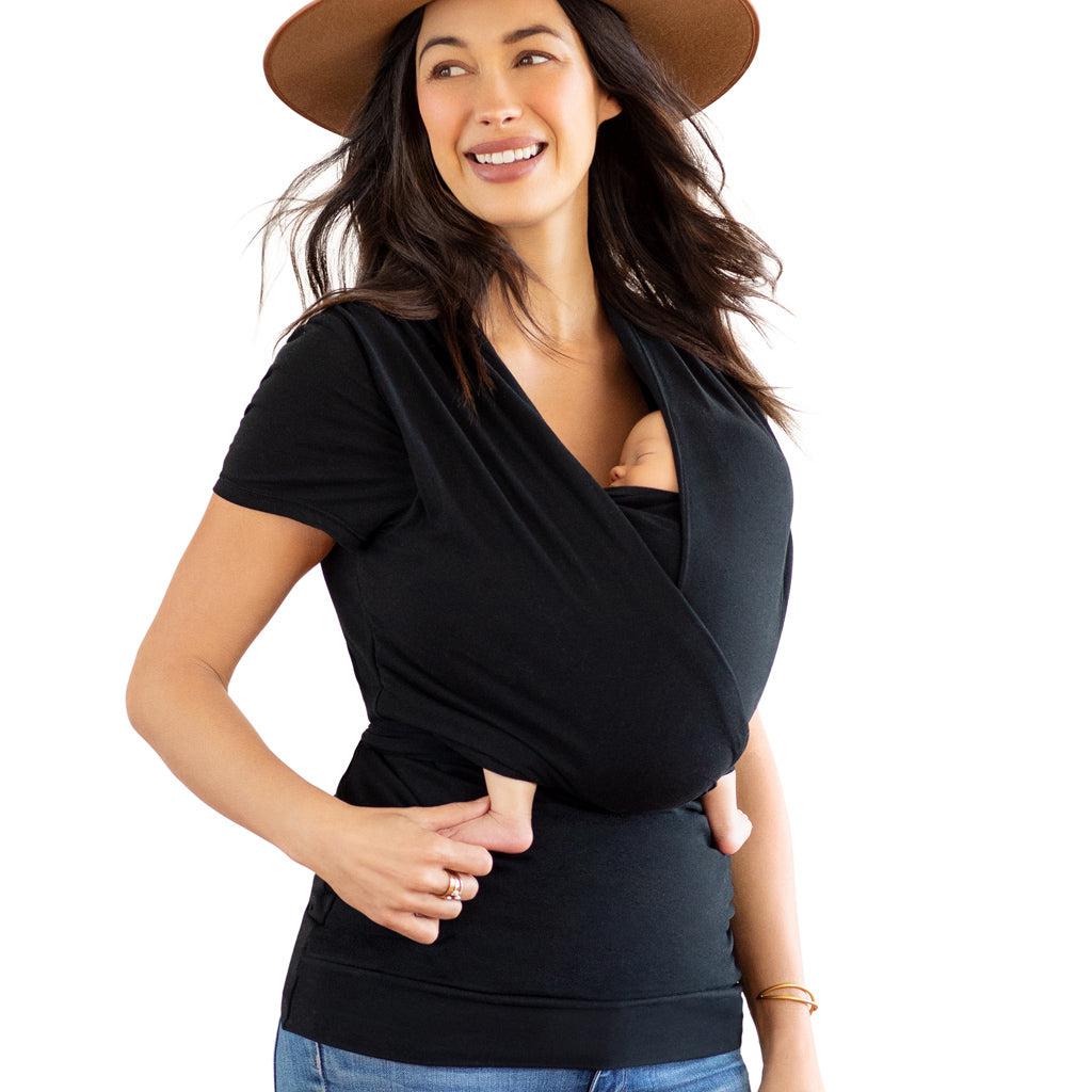Moby Top mit Stützfunktion und Wickel-T-Shirt Bump &amp; Beyond – Schwarz – Stretch-Wickel – MamaMilla