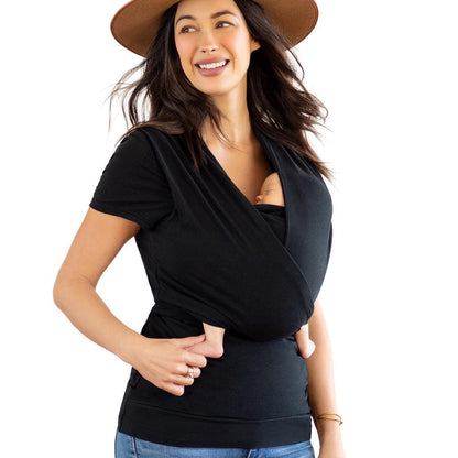 Moby Top mit Stützfunktion und Wickel-T-Shirt Bump &amp; Beyond – Schwarz – Stretch-Wickel – MamaMilla