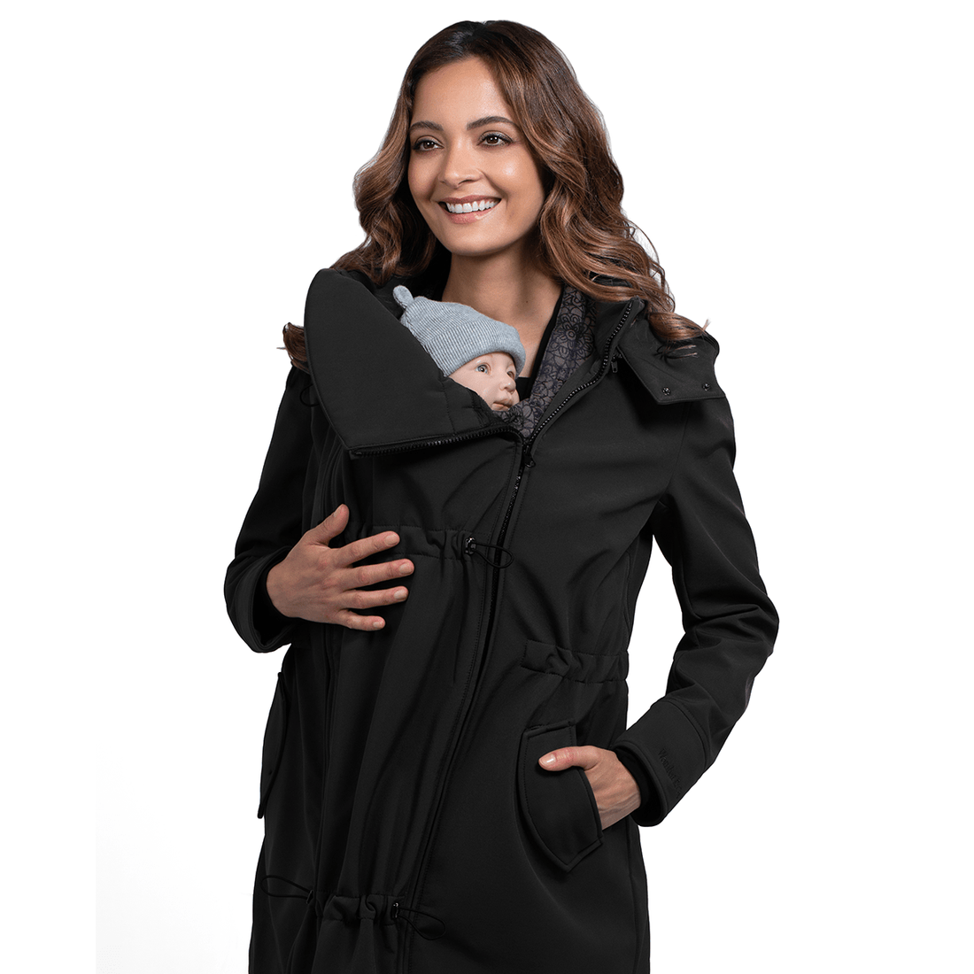 Wombat &amp; Co. 4-in-1-Softshell-Übergangsjacke für Schwangere/Tragejacke – Schwarz – MamaMilla
