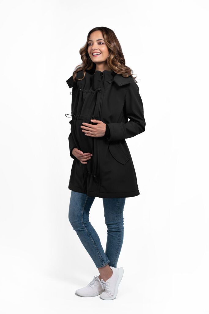 Wombat &amp; Co. 4-in-1-Softshell-Übergangsjacke für Schwangere/Tragejacke – Schwarz – MamaMilla