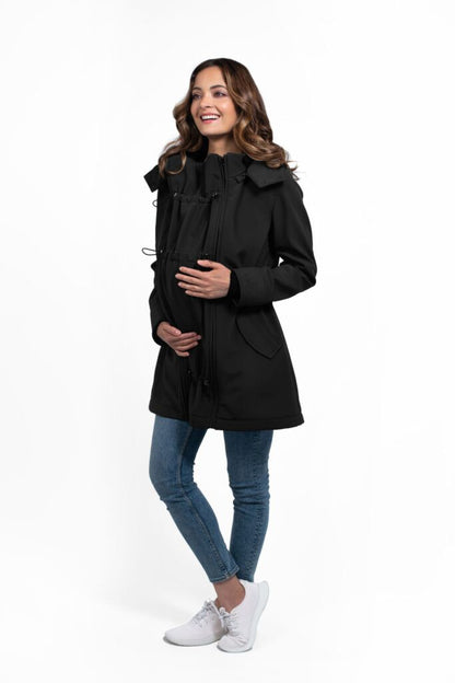 Wombat &amp; Co. 4-in-1-Softshell-Übergangsjacke für Schwangere/Tragejacke – Schwarz – MamaMilla
