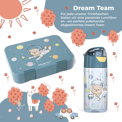 BEARFOOT Leichte Trinkflasche mit Griff und einfacher Öffnung – 450 ml – Astronautenbär – Kunststoff-Trinkflasche – MamaMilla