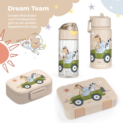 BEARFOOT Leichte Trinkflasche mit Griff und einfacher Öffnung – 450 ml – Safari Friends – Kunststoff-Trinkflasche – MamaMilla