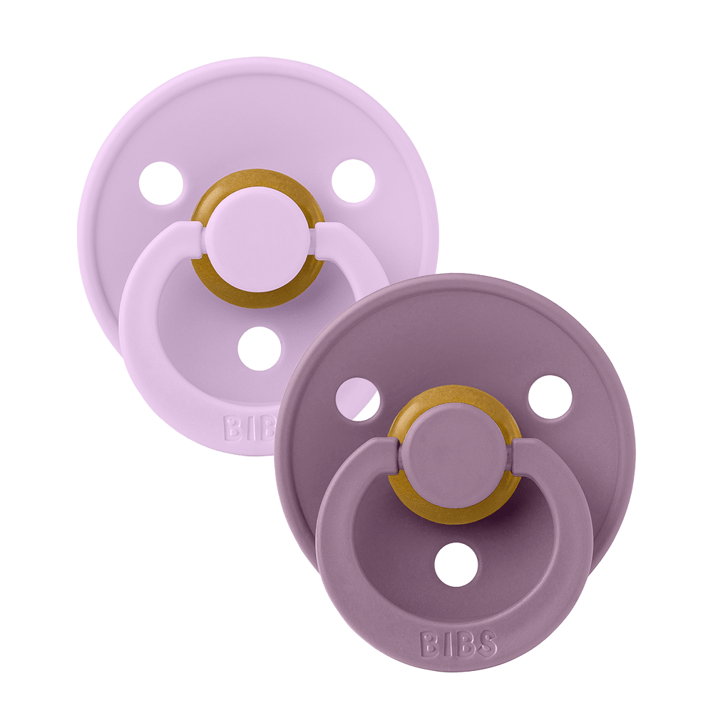 BIBS Color runder Schnuller, Größe 2, Latex – Violet Sky/Mauve (2er-Pack) – MamaMilla
