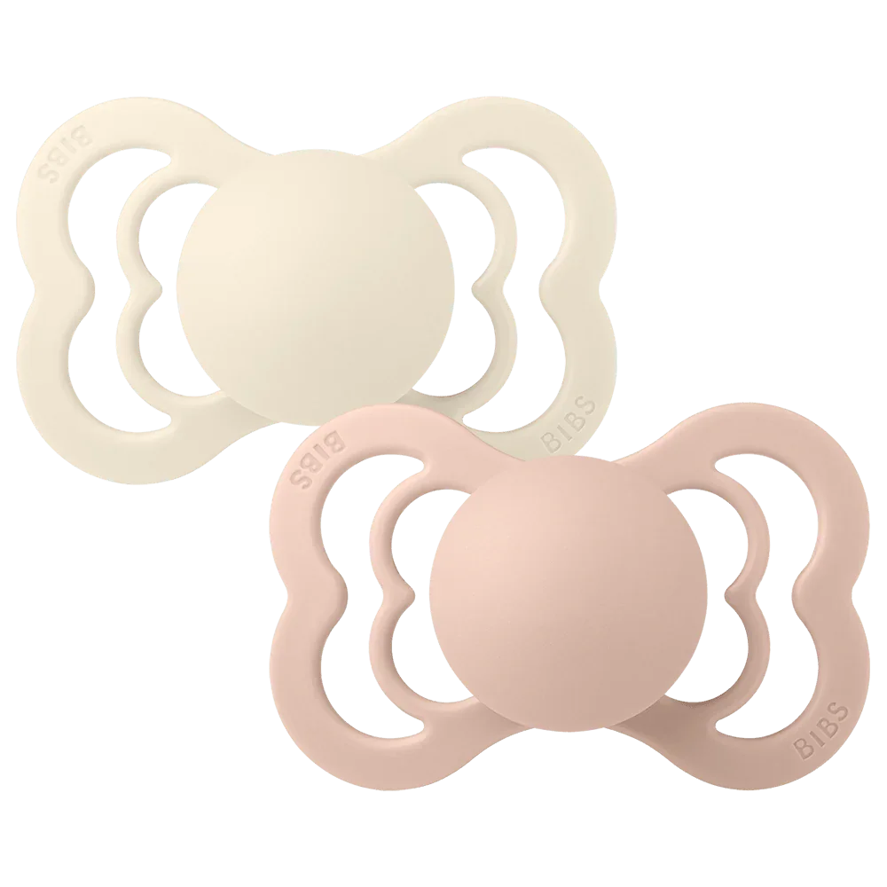 BIBS Supreme symmetrischer Schnuller, Größe 2, Silikon – Elfenbein/Blush (2er-Pack) – MamaMilla
